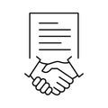 Business contract linear icon. Handshake teamwork line concept.